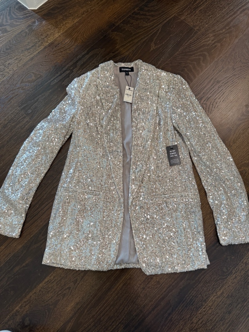 Express Silver Sequin Open Blazer Jacket